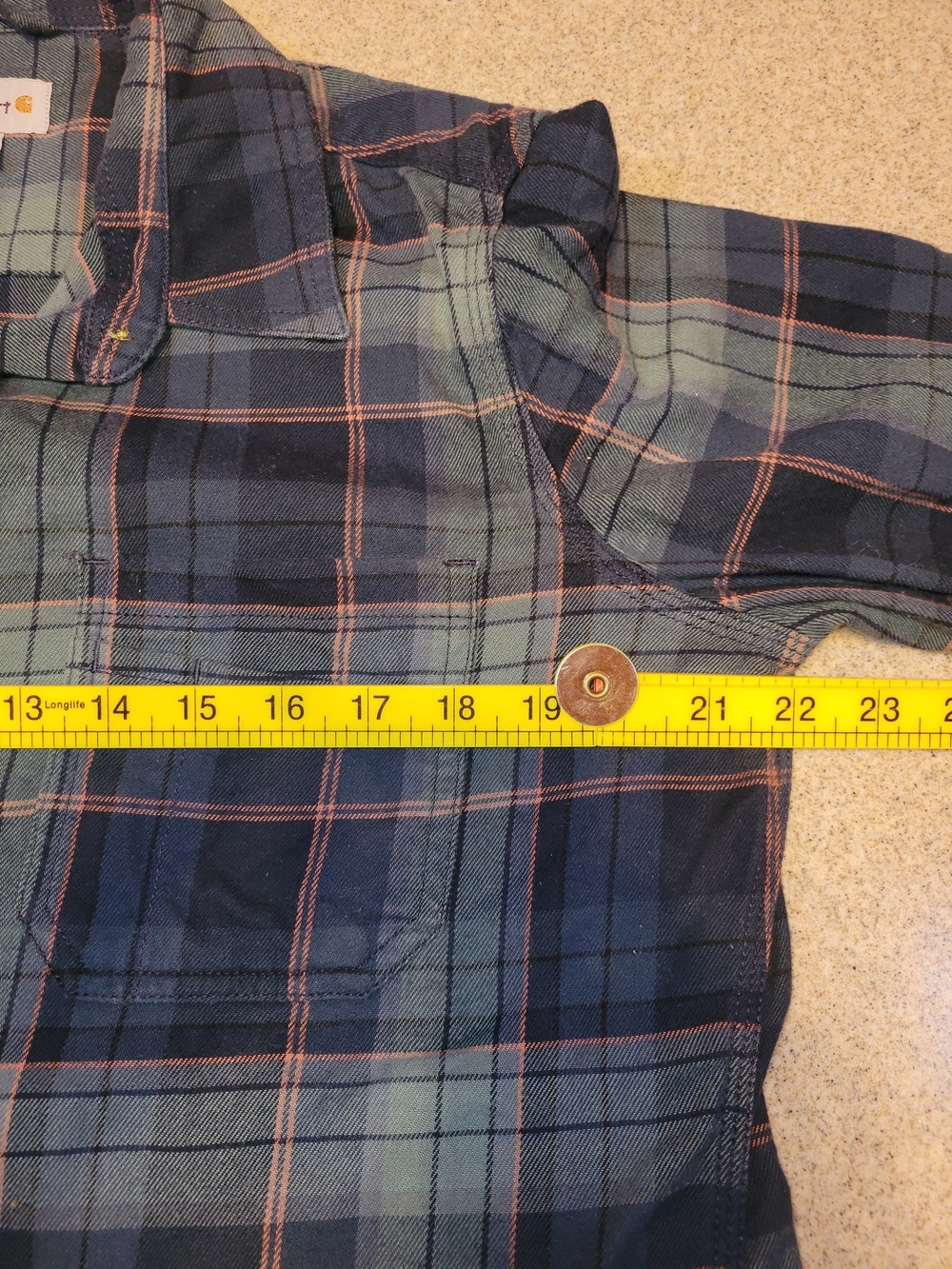Carhartt Women's Plaid Button-Down Shirt Blue & Green Size Large Cotton Stretch - Picture 7 of 8